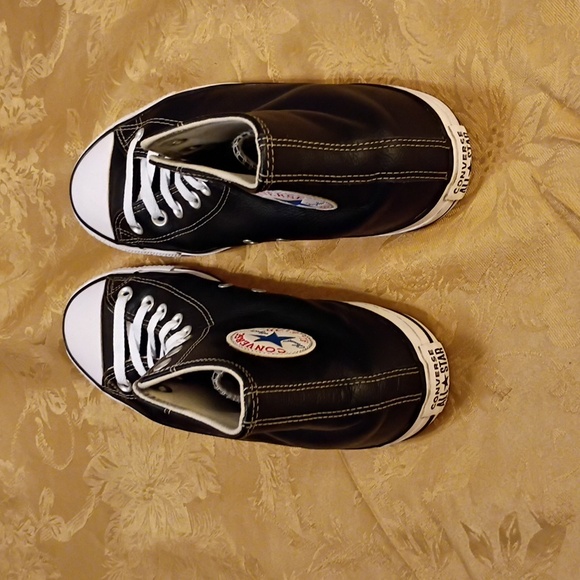 CONVERSE All Star Black Leather High-Top Sneakers Men's 9.5 Women's 11.5 - Picture 6 of 12
